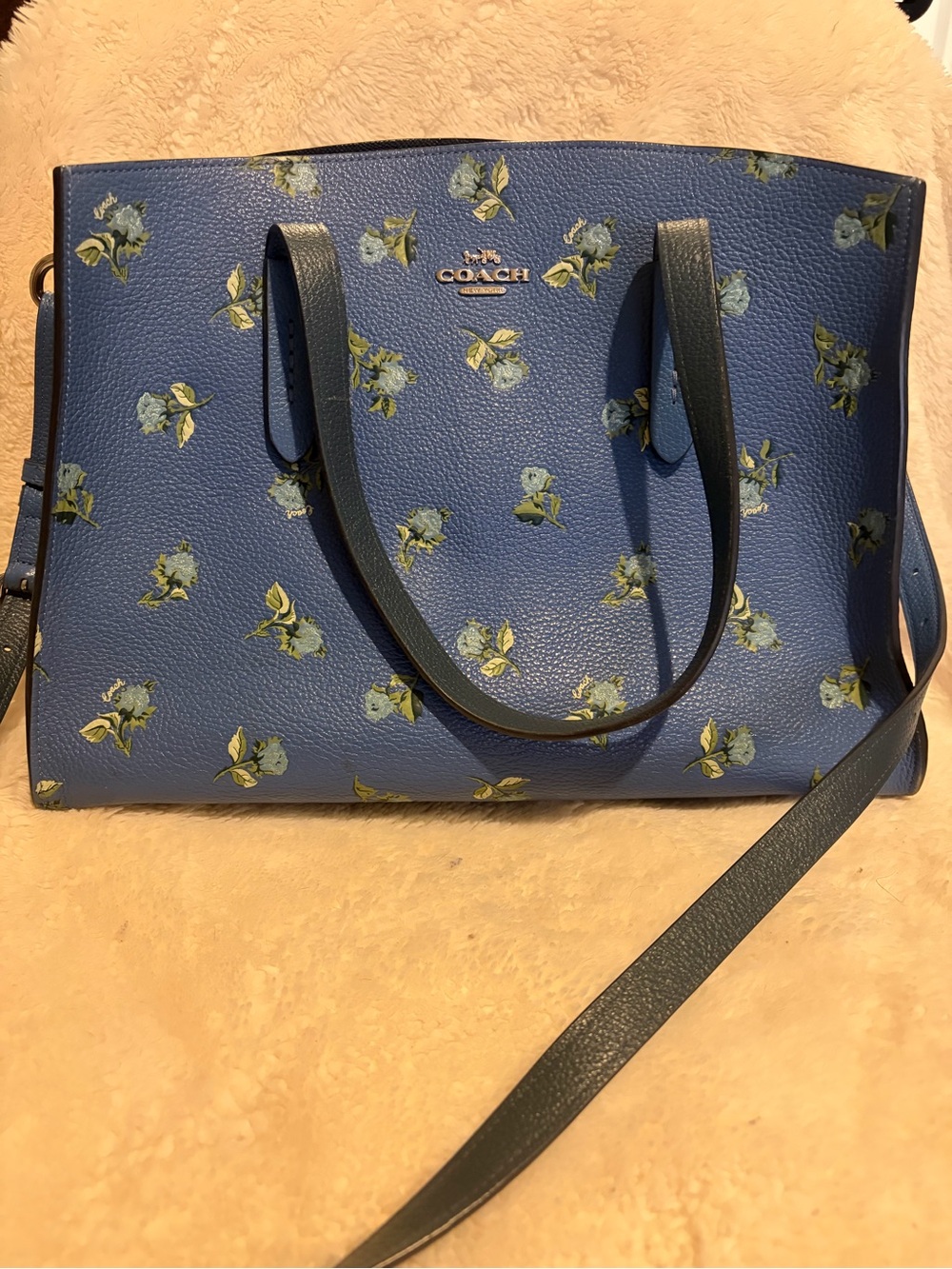 Coach Blue Floral Print Leather Tote